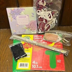 Lot of craft/scrapbook supplies - includes letters, tags, paper, etc.